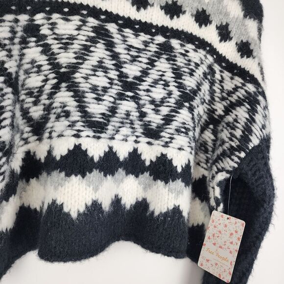 FREE PEOPLE ONYX COMBO SWEATER ALPINE PULLOVER WOOL MOCK NECK FLARE SLEEVE NWT - Picture 4 of 9